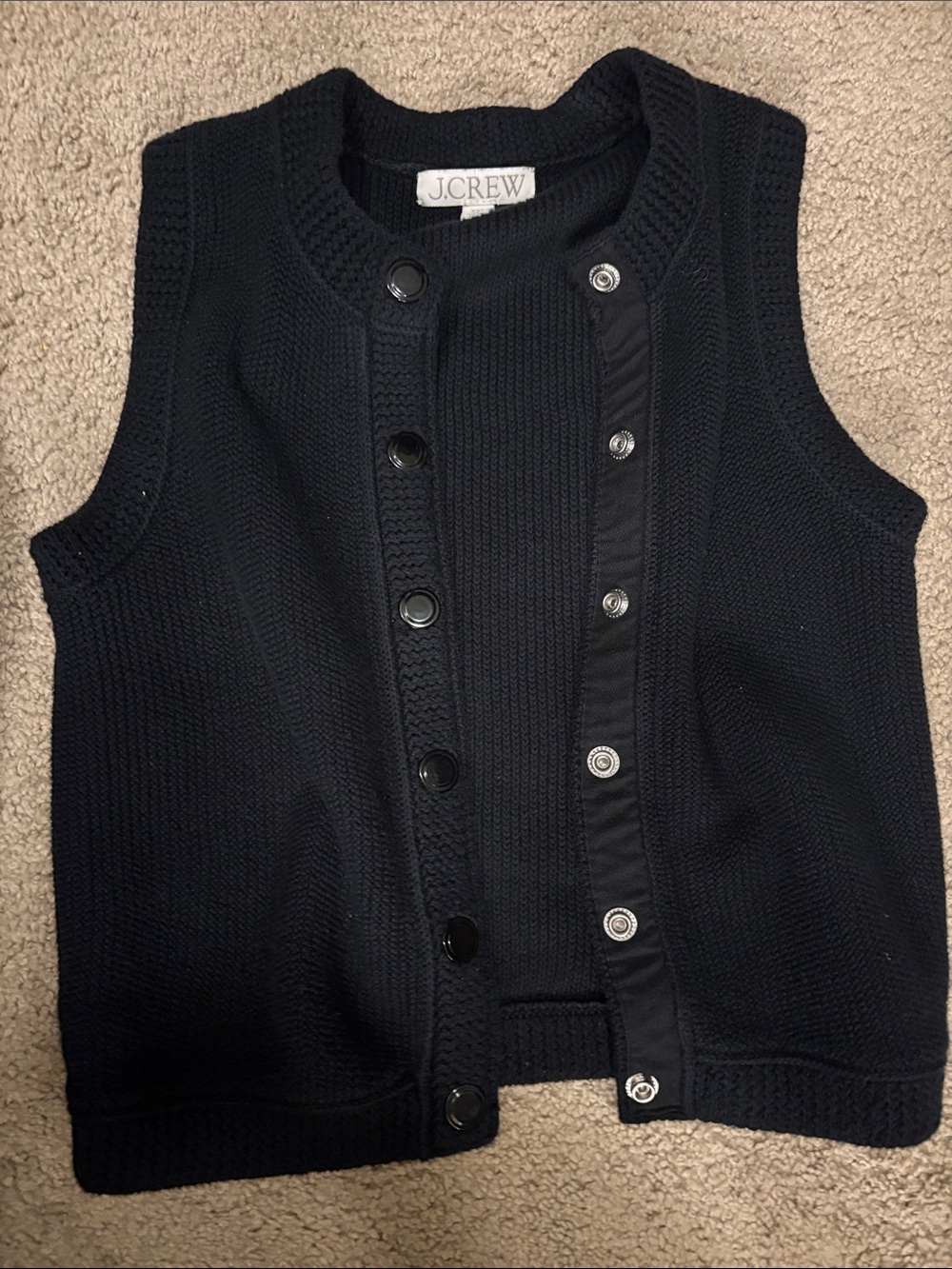 J. Crew Black Knit Snap-Front Vest